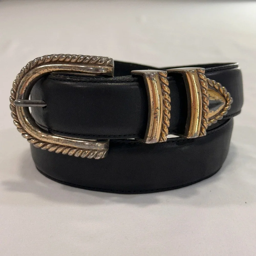 Brighton Western Leather Belt Womens Medium Black Mixed Metal Rope | Cowgirl